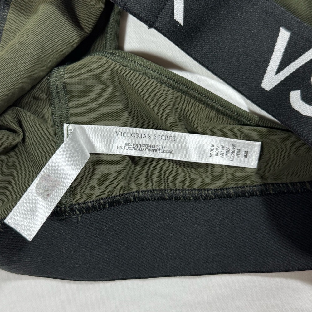 Victoria's Secret VSX Sport Racerback Sports Bra Olive Green Logo Band Medium - Picture 7 of 8